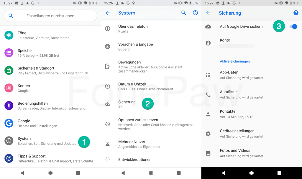 Pixel Backup mit Google Konto