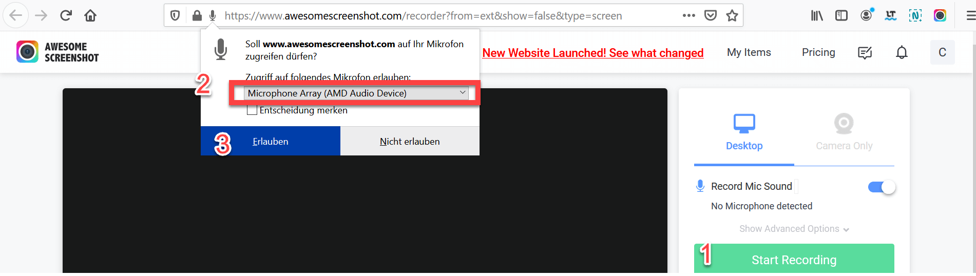 Awesomescreenshot Zugriff erlauben und starten
