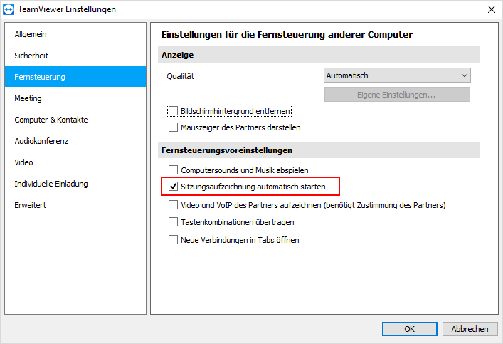  Sitzungsaufzeichnung automatisch starten TeamViewer