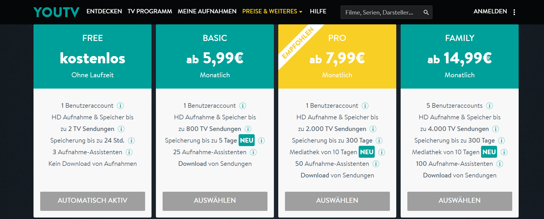 Preise von You. TV