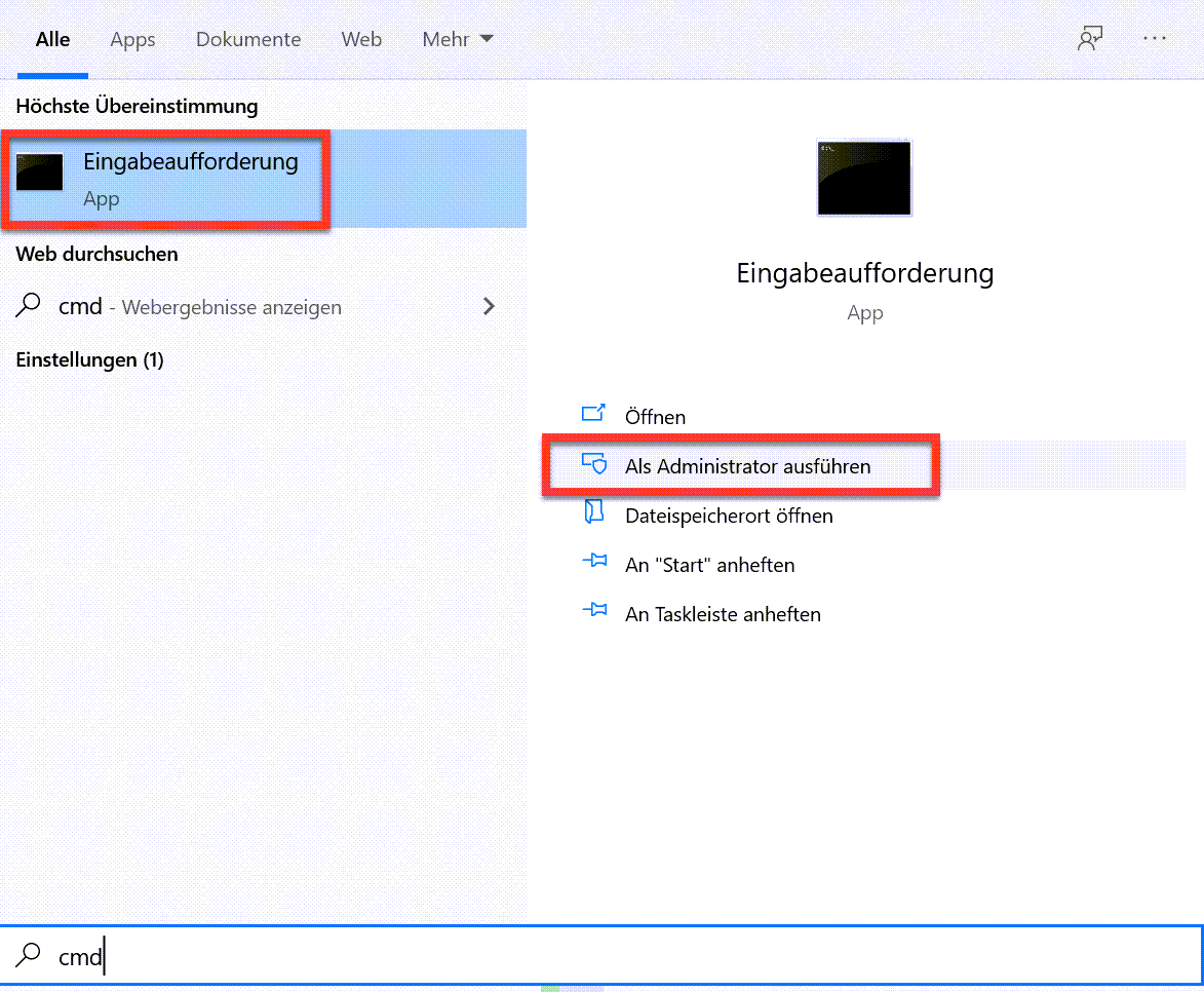 Eingabeaufforderung als Administrator ausführen
