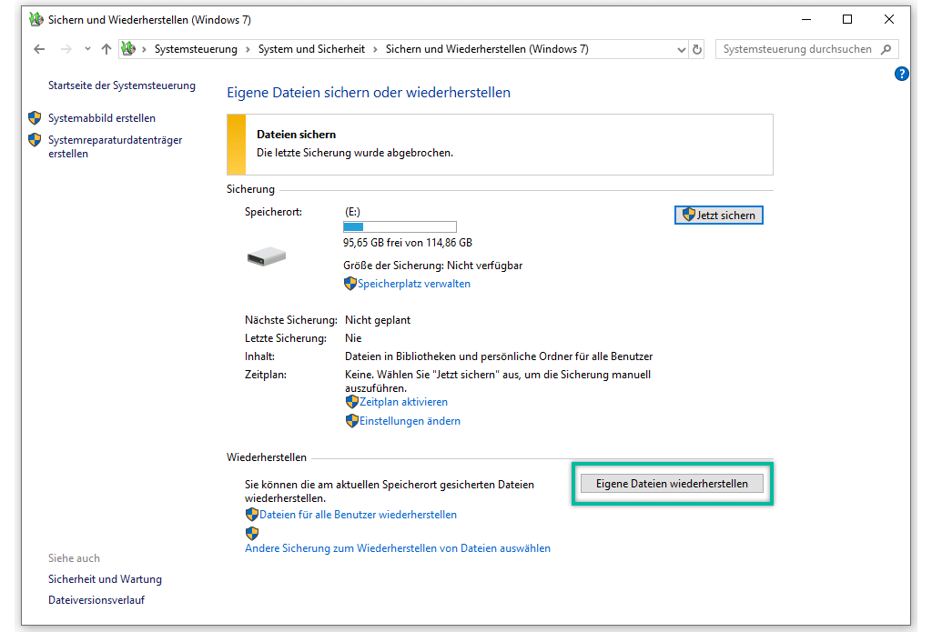 Windows 10 Backup: Einzelne Dateien wiederherstellen