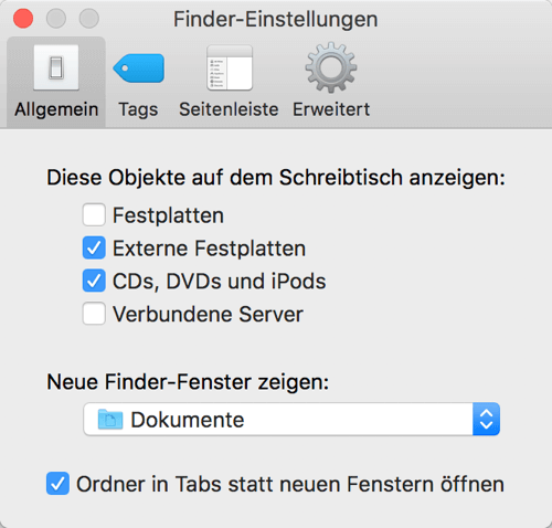 Mac Festplatten anzeigen auf dem Schreibtisch