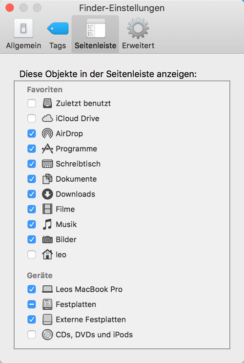 Mac Festplatte im Finder anzeigen