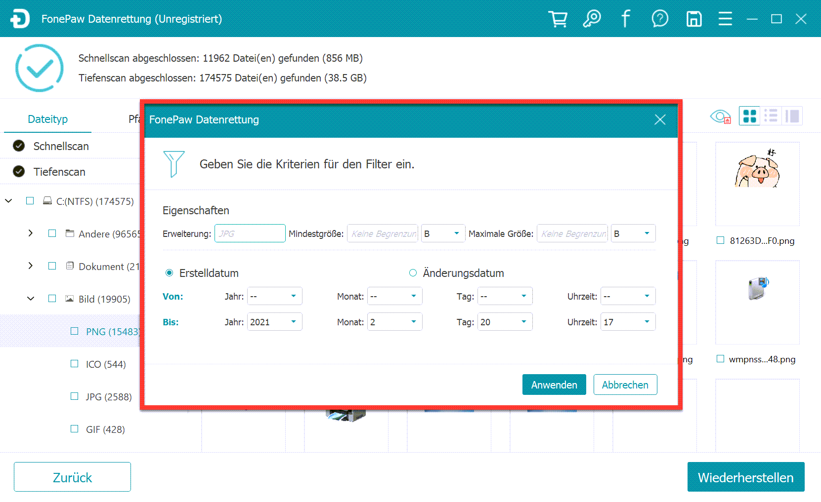 die Funktion Filter auswählen