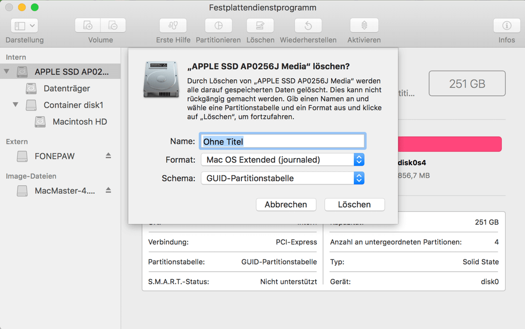 Mac Interne Festplatte formatieren