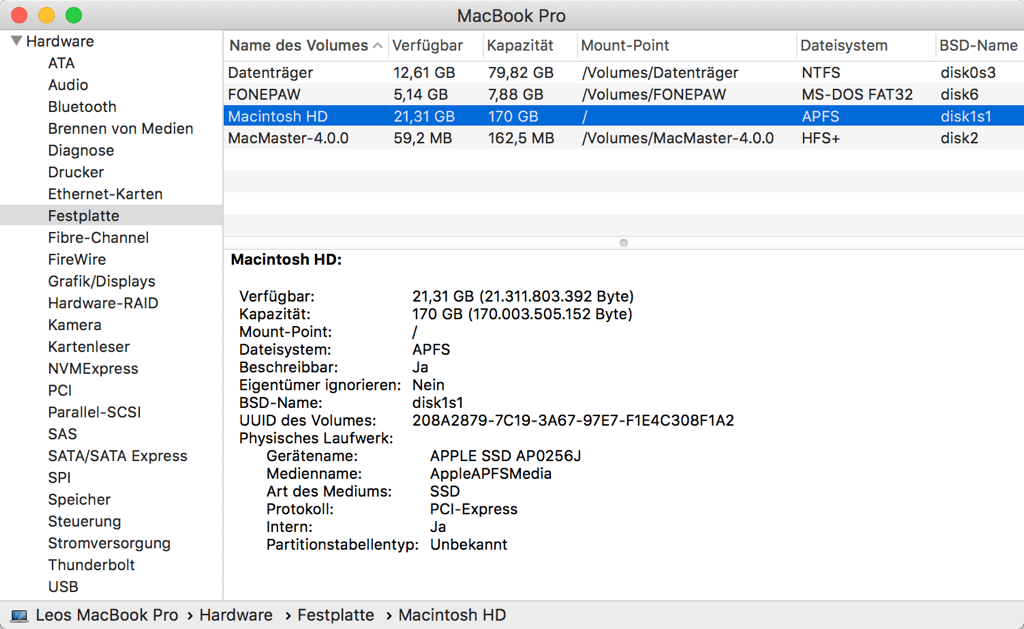 Mac Festplatte Informationen prüfen