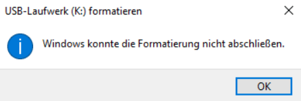 die Fehlermeldung Windows konnte die Formatierung nicht abschließen