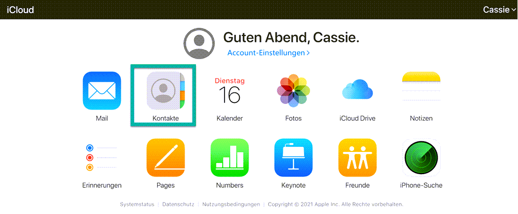 iCloud Kontakte auswählen