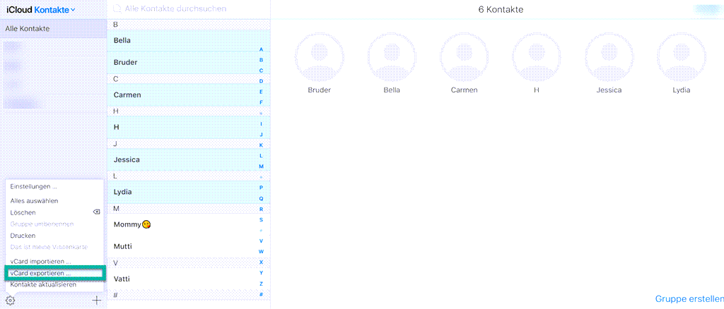 iCloud Kontakte exportieren