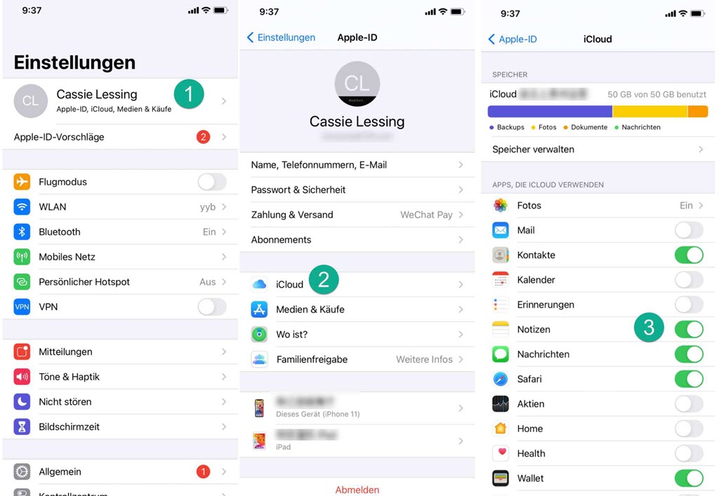 iCloud Notizen Backup checken