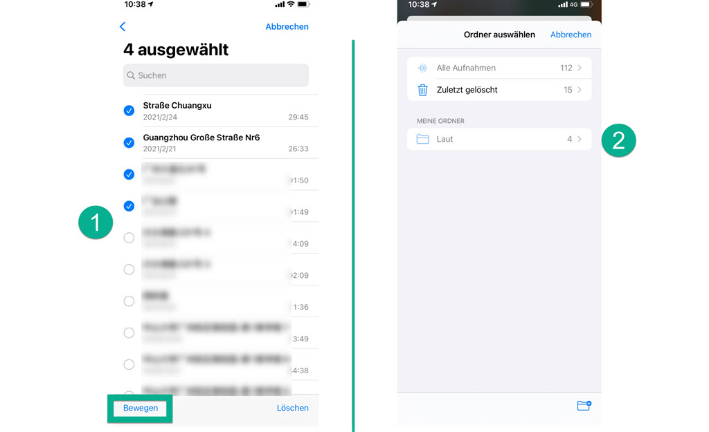 Sprachmemo in Ordnern verwalten