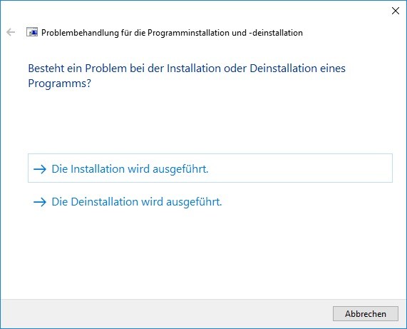 Problembehandlung die Deinstallation wird ausgeführt