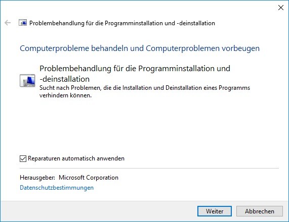 Programminstallation und -deinstallation von Microsoft