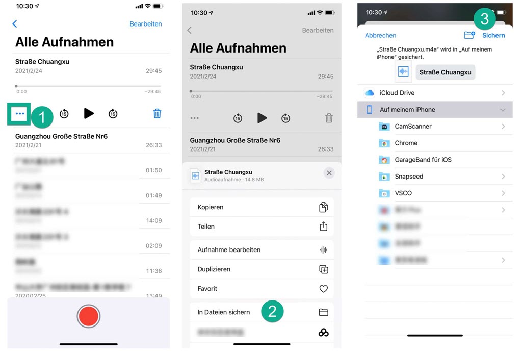 Sprachmemos in iPhone Dateien-App speichern