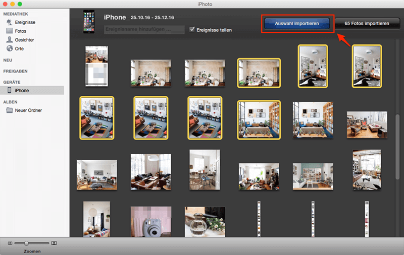 Fotos vom iPhone auf Mac mit iPhoto übertragen