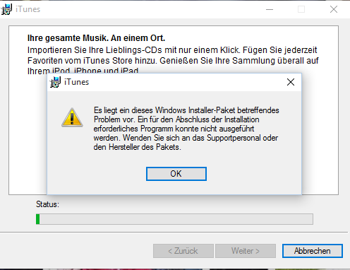 Es liegt ein dieses Windows Installer-Packet betreffendes Problem vor