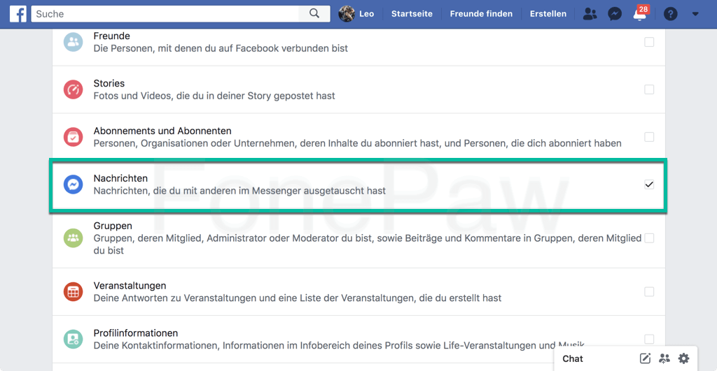 Facebook Chat exportieren und drucken Komplette Anleitung