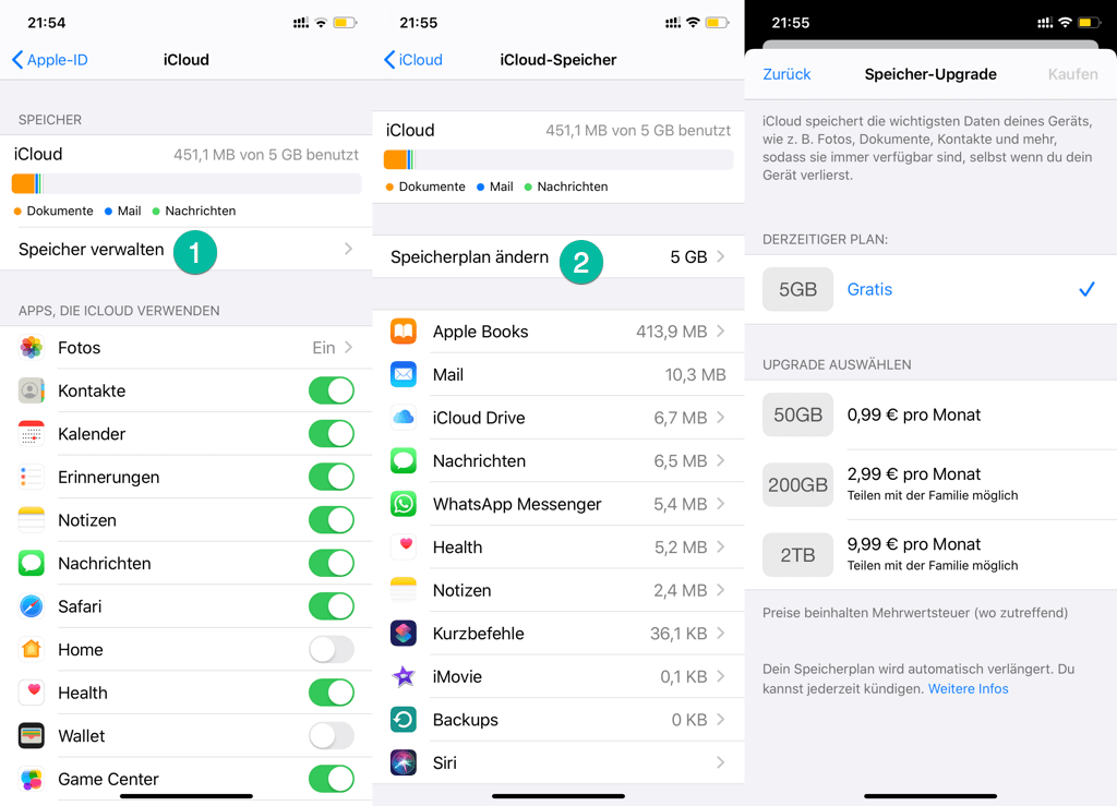 iCloud Speicherplan ändern
