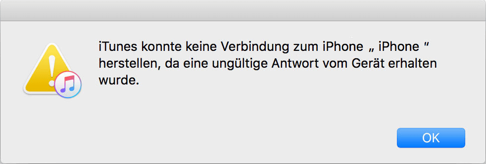 iTunes konnte keine Verbindung zum iPhone herstellen ungültige Antwort