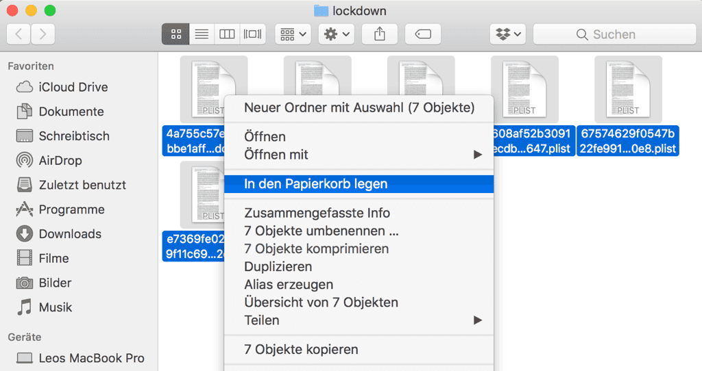 Dateien im Lockdown Ordner löschen auf Mac