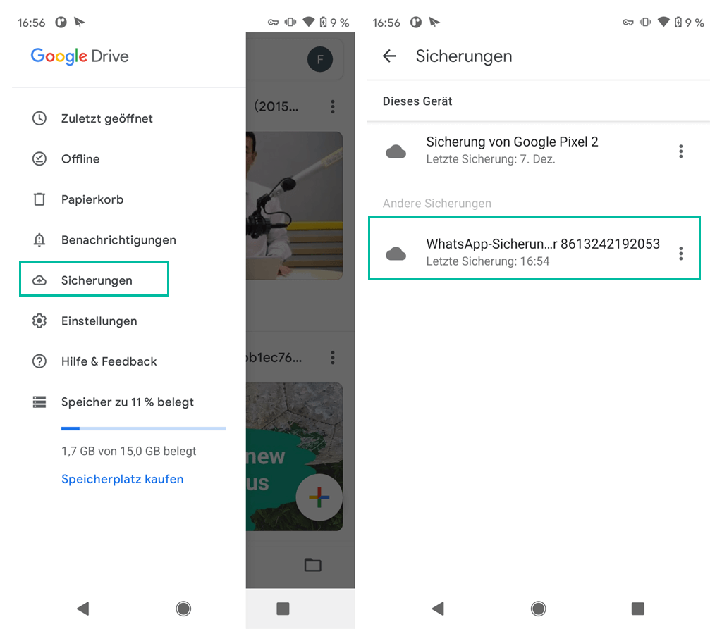 Whatsapp Backup auf Google Drive anzusehen