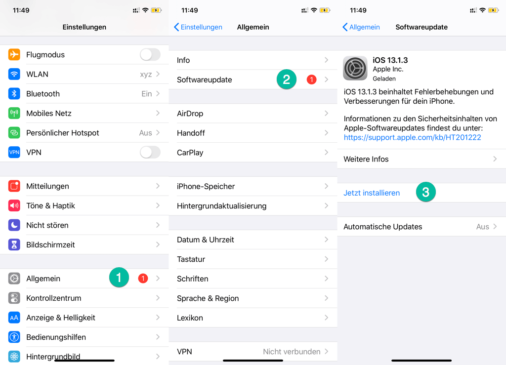 iOS Softwareupdate installieren