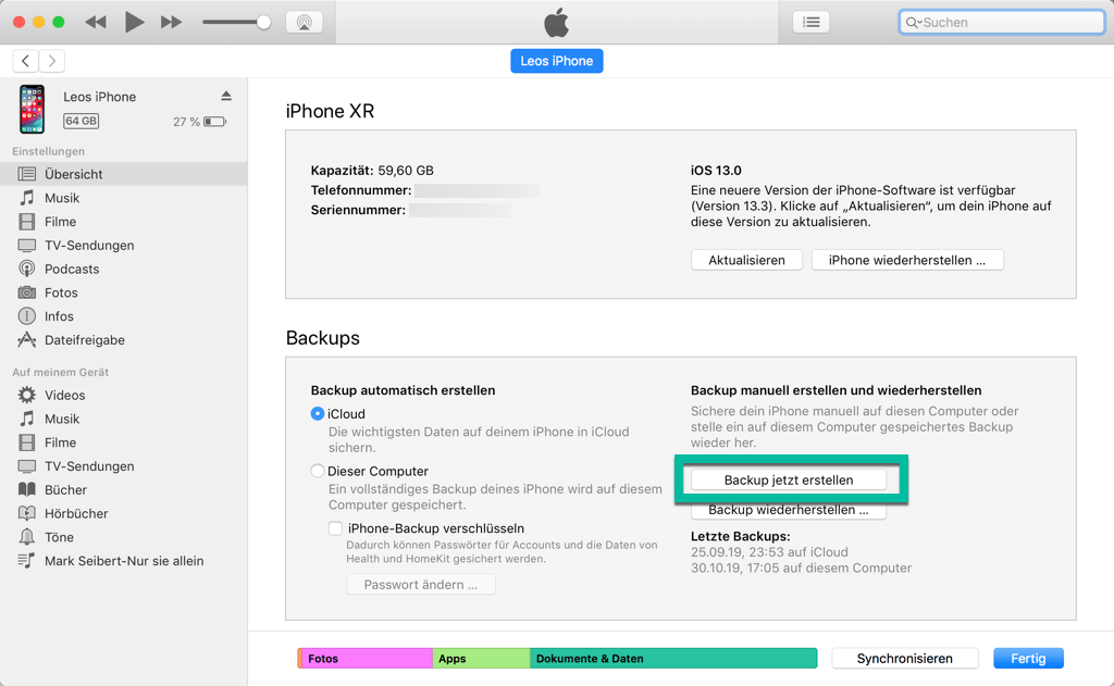 iPhone Backup erstellen mit iTunes
