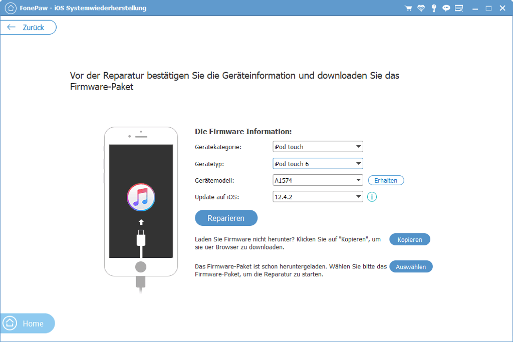 iPod touch Geräteinformation bestätigen