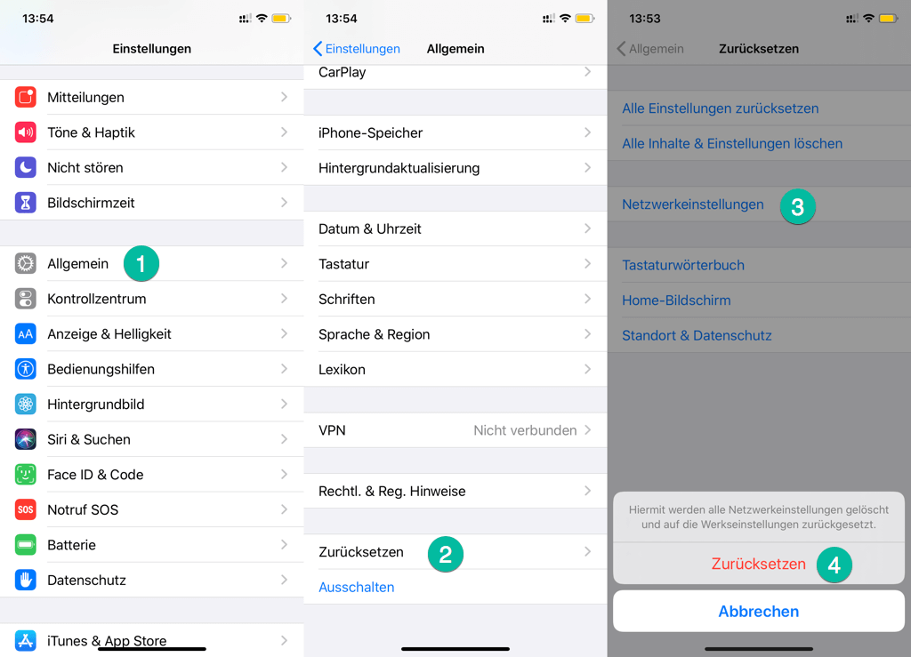 Netzwerkeinstellungen zurücksetzen iPhone