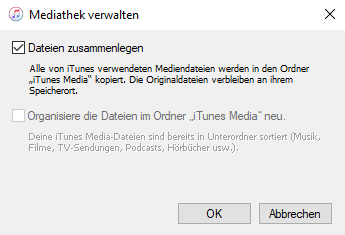 iTunes Mediathek Dateien zusammenlegen