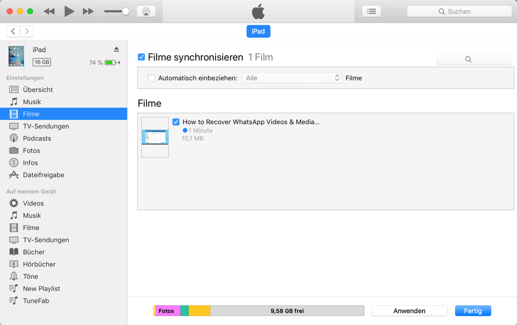 Mac iTunes Filme synchronisieren
