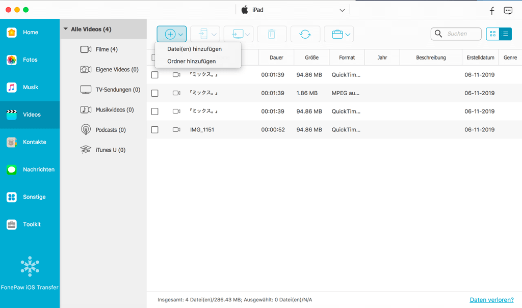 Video von Mac auf iPad importieren