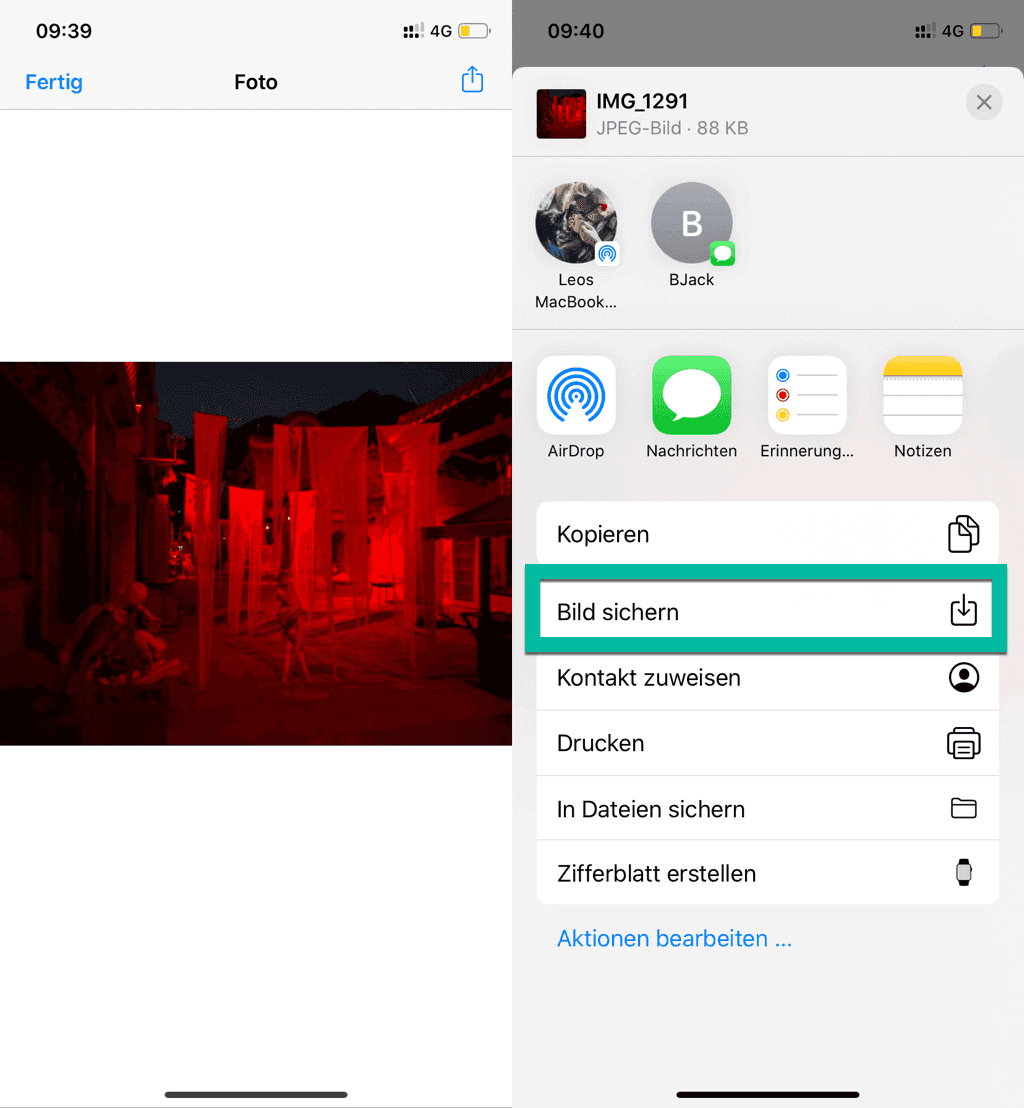 iMessage Foto teilen Bild sichern
