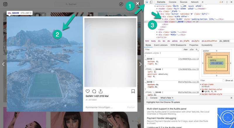 Instagram Foto HTML-Code finden