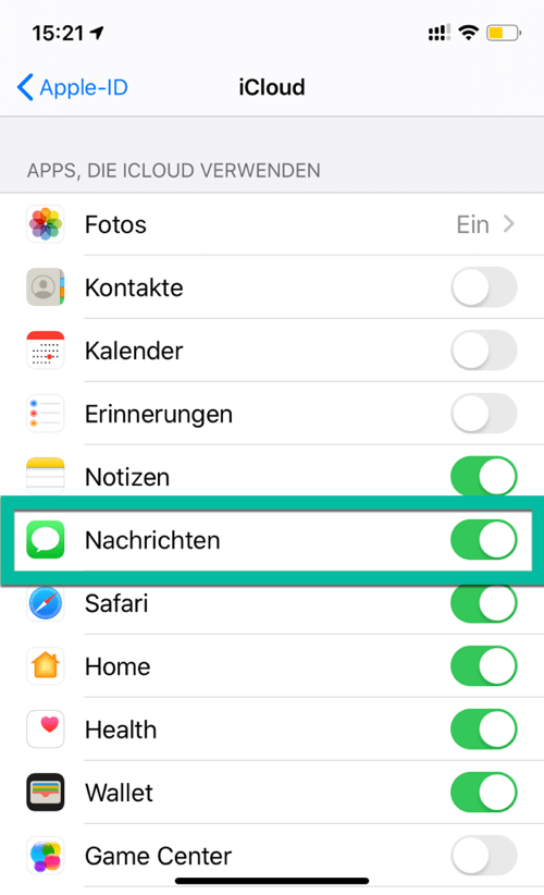 Nachrichten in iCloud aktivieren