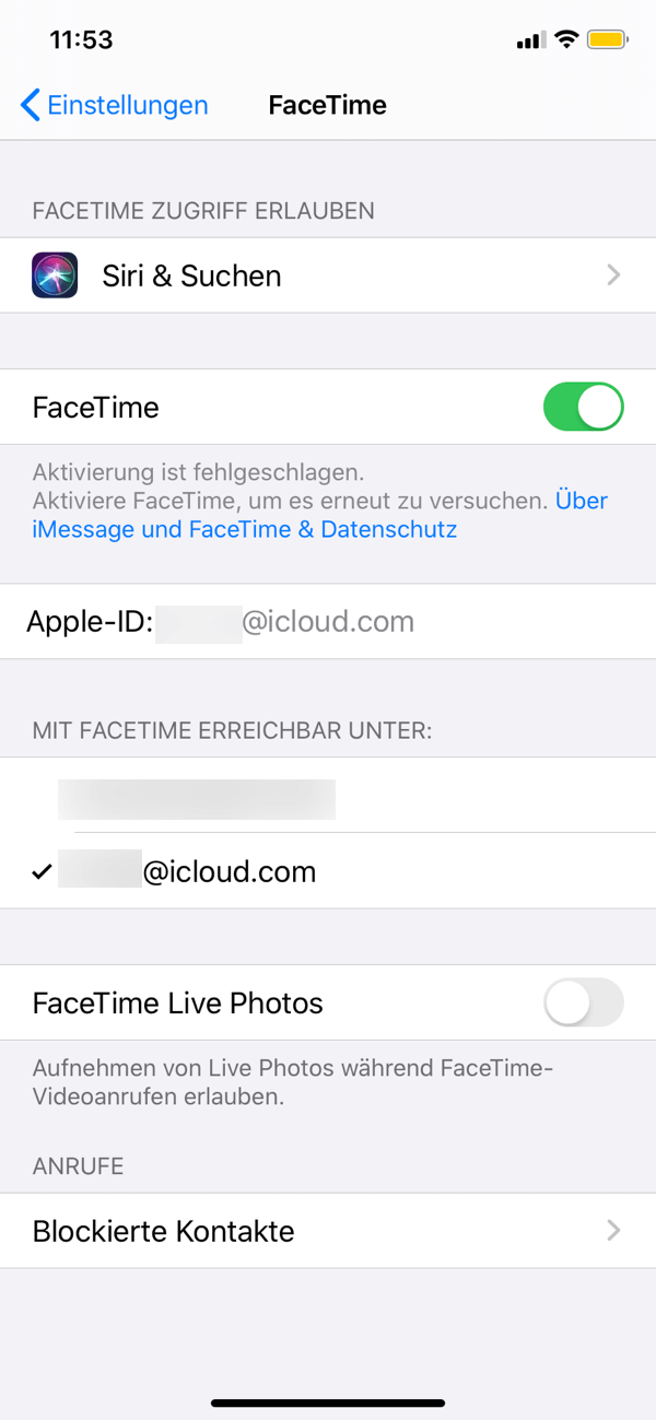 FaceTime-Verlauf nicht auf dem anderen iPhone angezeigt