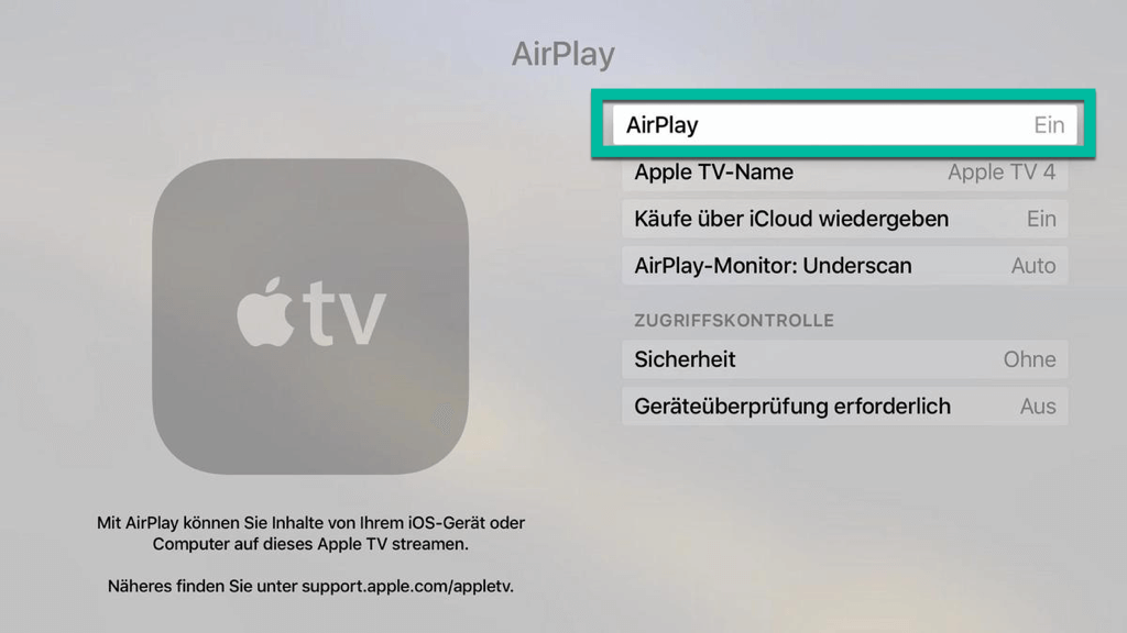 AirPlay aktivieren auf Apple TV