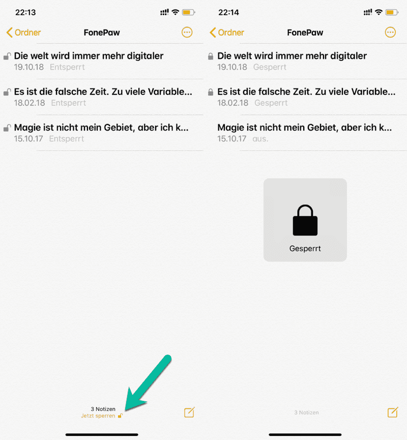 Alle iPhone Notizen auf einmal sperren