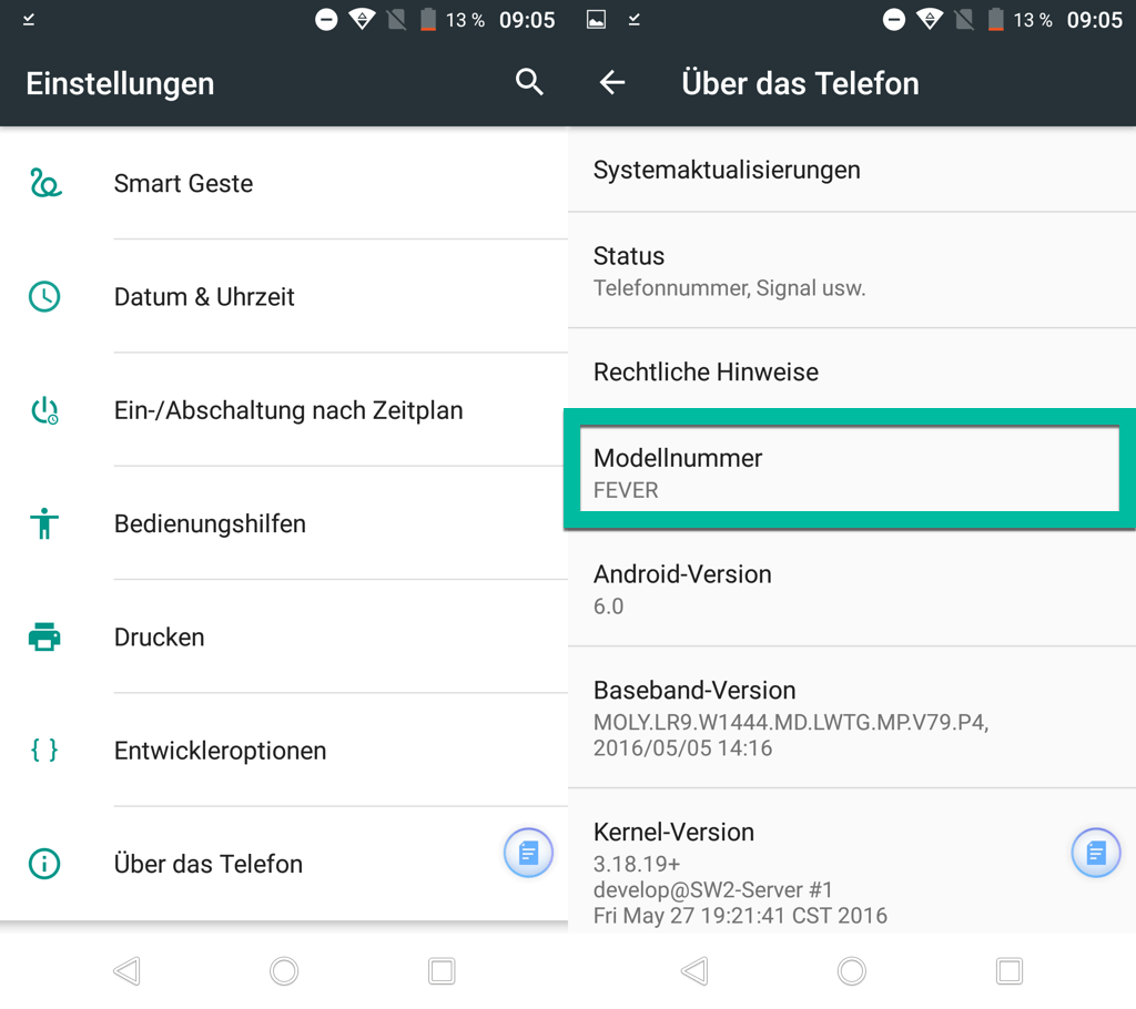 Modellnummer des Handys finden