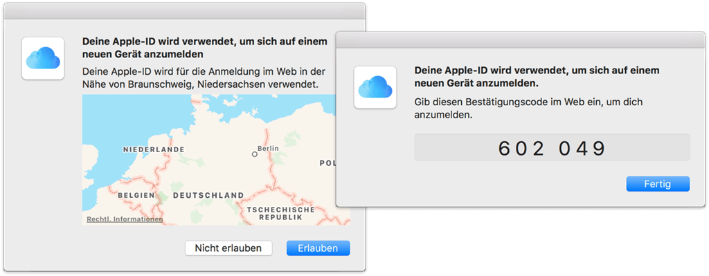 Bestätigungscode abrufen Mac