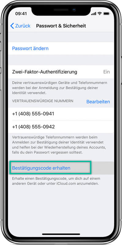  Bestätigungscode erhalten iPhone Einstellungen