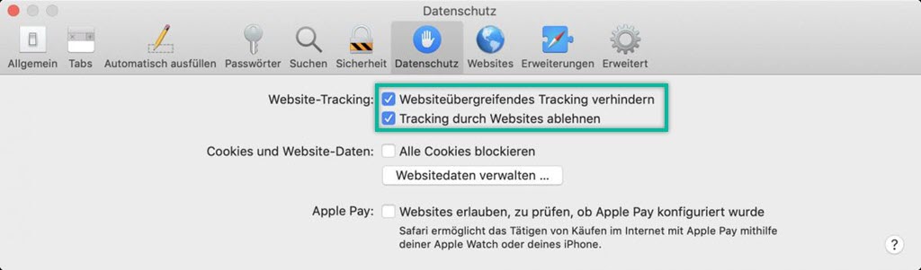  Einstellung für Datenschutz Mac