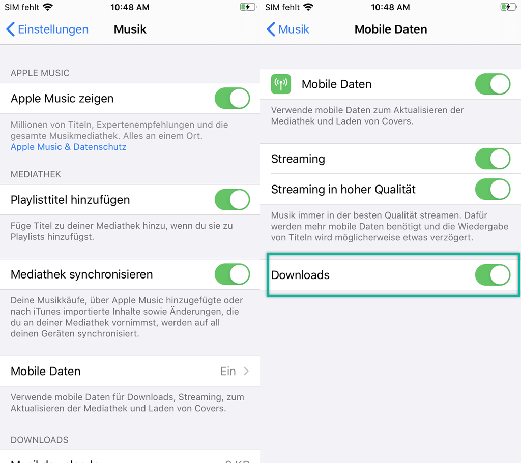 Downloads aktivieren Apple Music