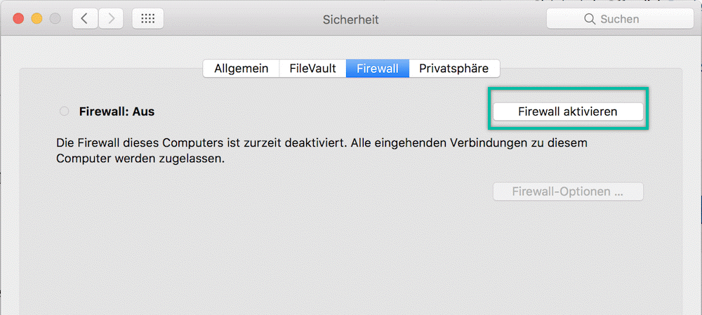 Mac Firewall aktivieren