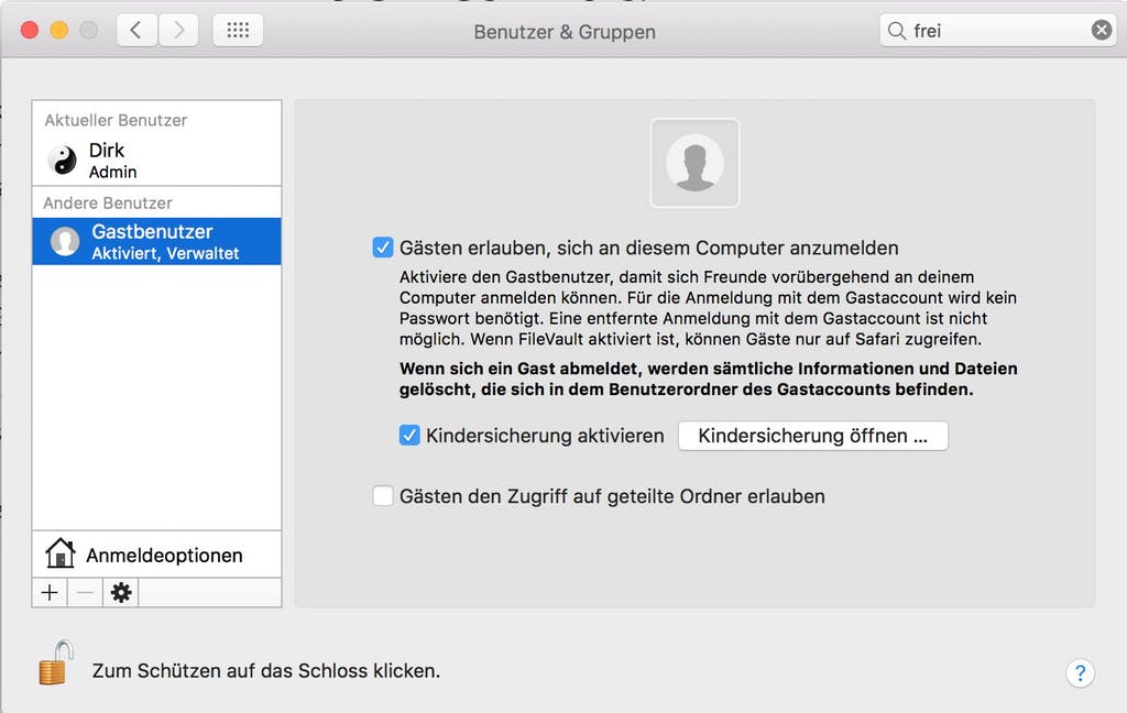Gast-Nutzer aktivieren Mac