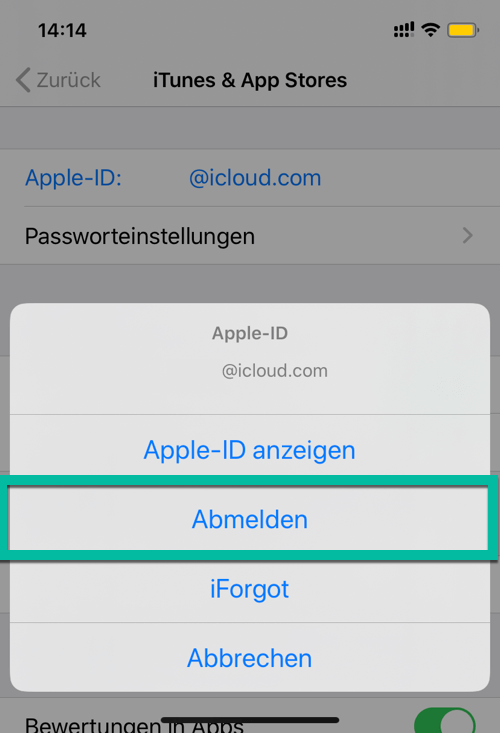 Apple ID abmelden