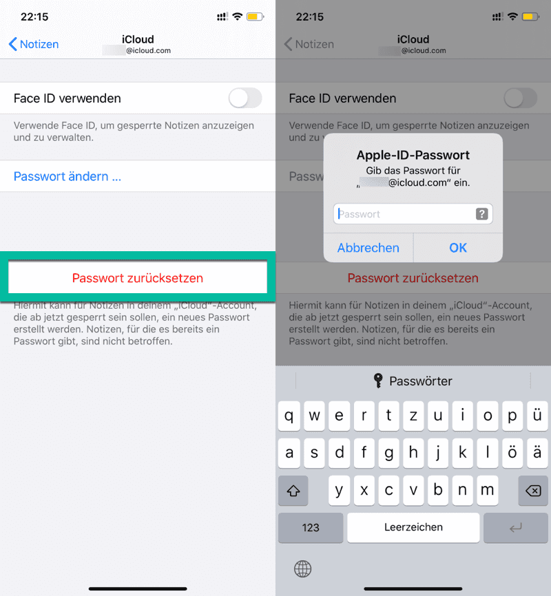 iPhone Notizen Passwort zurücksetzen