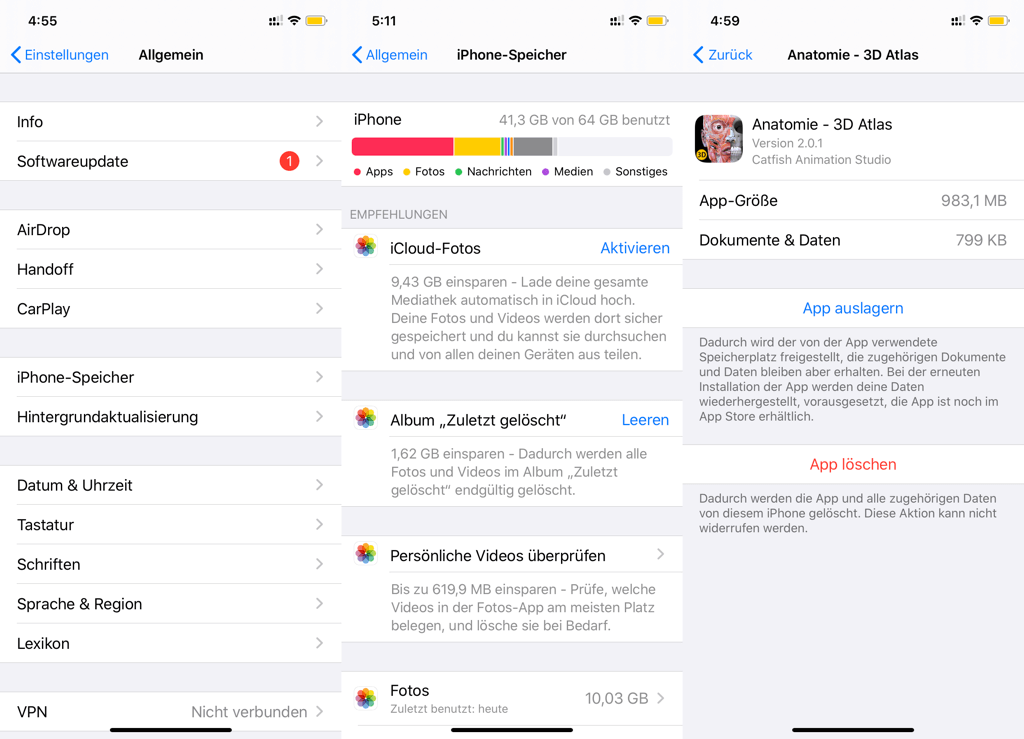 iPhone-Speicher optimieren unter iOS 11 und höher