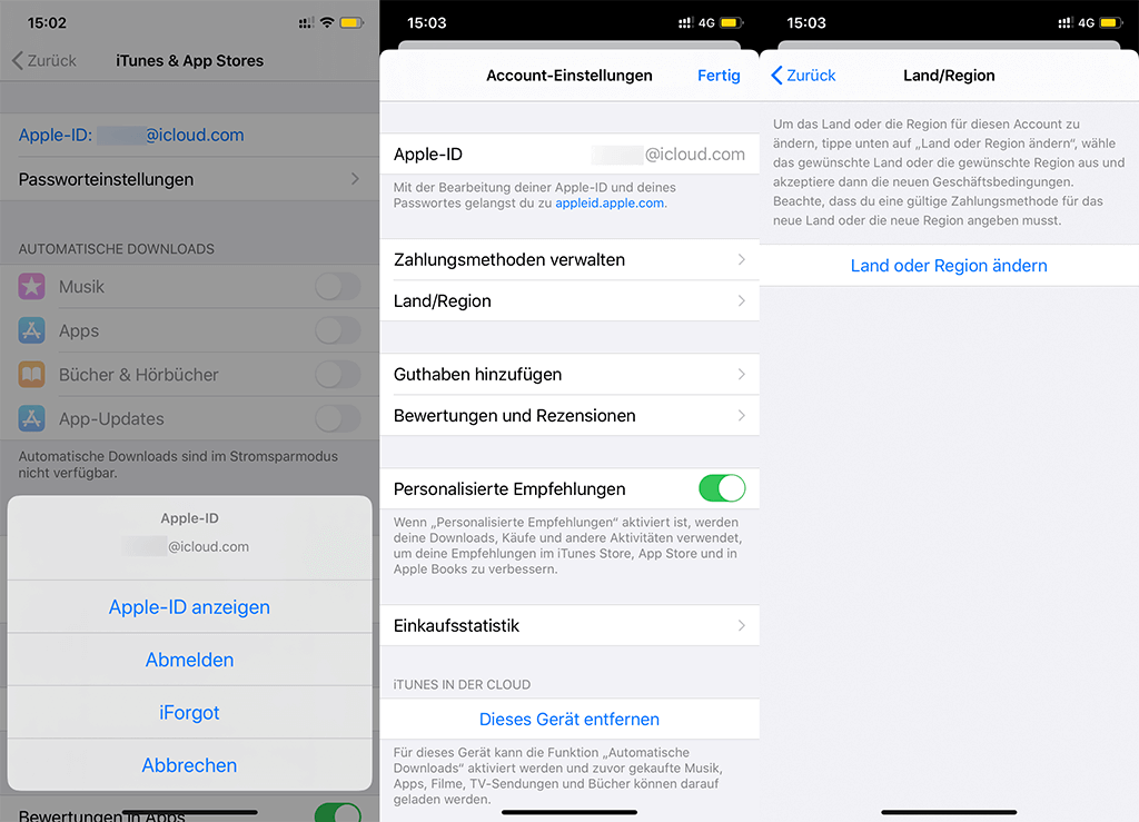 Land/Region ändern Apple ID